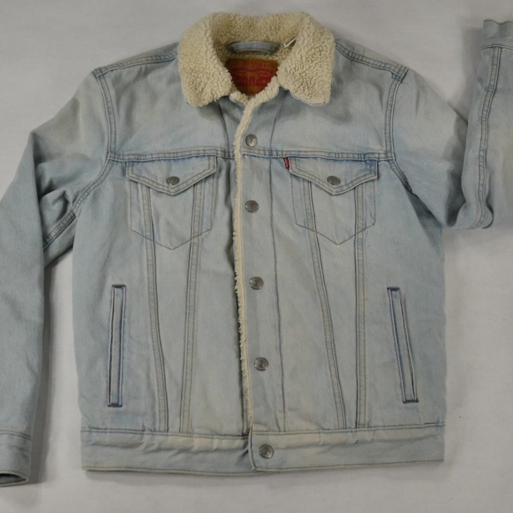 Levi’s Sherpa Fleece Lined Denim Trucker Jacket Light Blue Mens Small